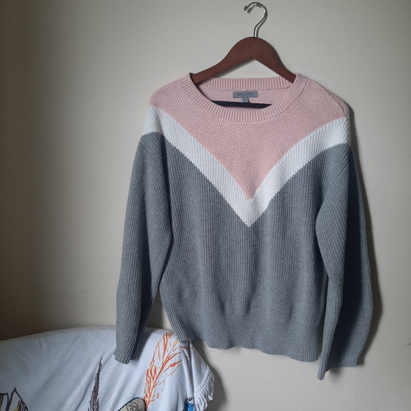 Pink Gray White Cottagecore Geometric Crew Sweater - Picture 3 of 8